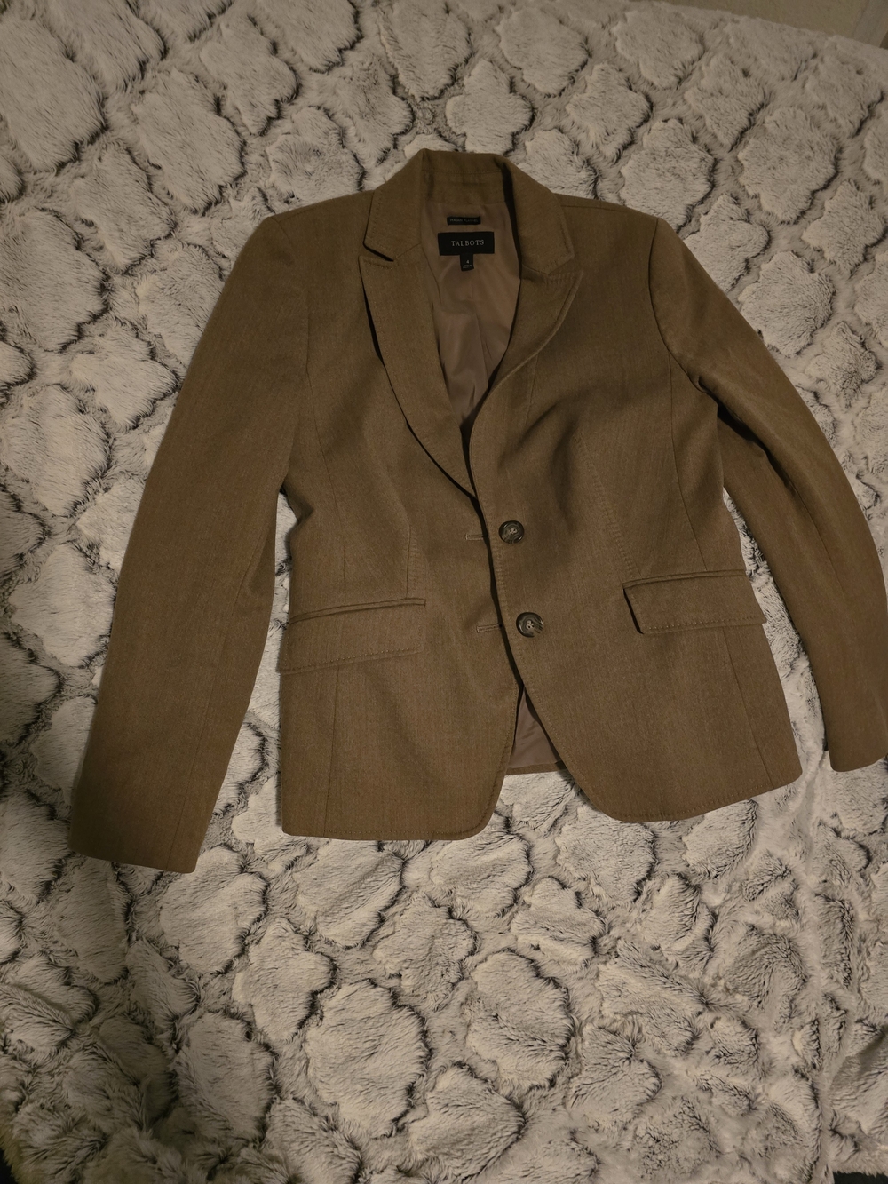 Talbots Khaki Italian Flannel Fine Wool Women's Blazer Sz 4 EUC Tortoise Buttons